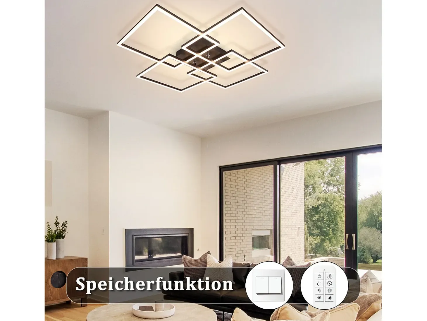 Lámpara de techo LED NETTLIFE de 72 cm, color negro, regulable, con mando a distancia, 48 W, diseño rectangular moderno.