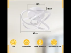 Lámpara de techo LED NETTLIFE para dormitorio - 28 W, 3000 K, blanco cálido, lámpara de pasillo, blanco
