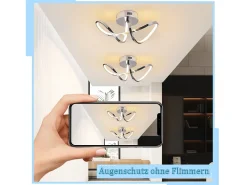 Lámpara de techo LED NETTLIFE para dormitorio, diseño moderno, cromada, 12 W, para interior, 3000 K, blanco cálido