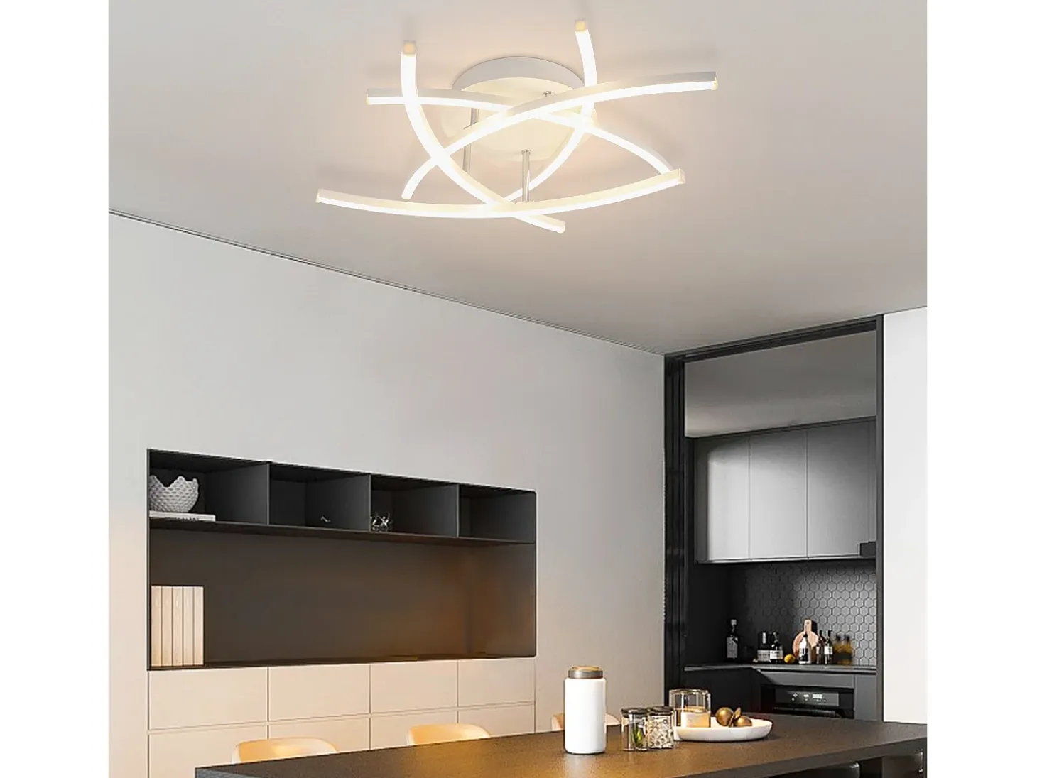 Lámpara de techo LED NETTLIFE para dormitorio regulable de 32 W, moderna, de metal blanco, con mando a distancia
