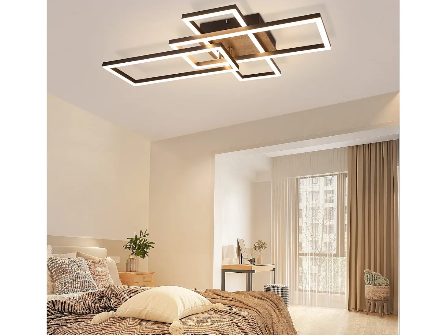 Lámpara de techo LED NETTLIFE para dormitorio, marco negro, 102 cm, regulable, con control remoto, moderna y regulable.