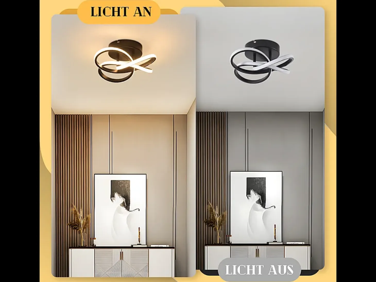 Lámpara de techo LED NETTLIFE para cocina - Lámpara de cocina negra de 28 W, diseño moderno de cuatro hojas,blanco cálido de 3000 K