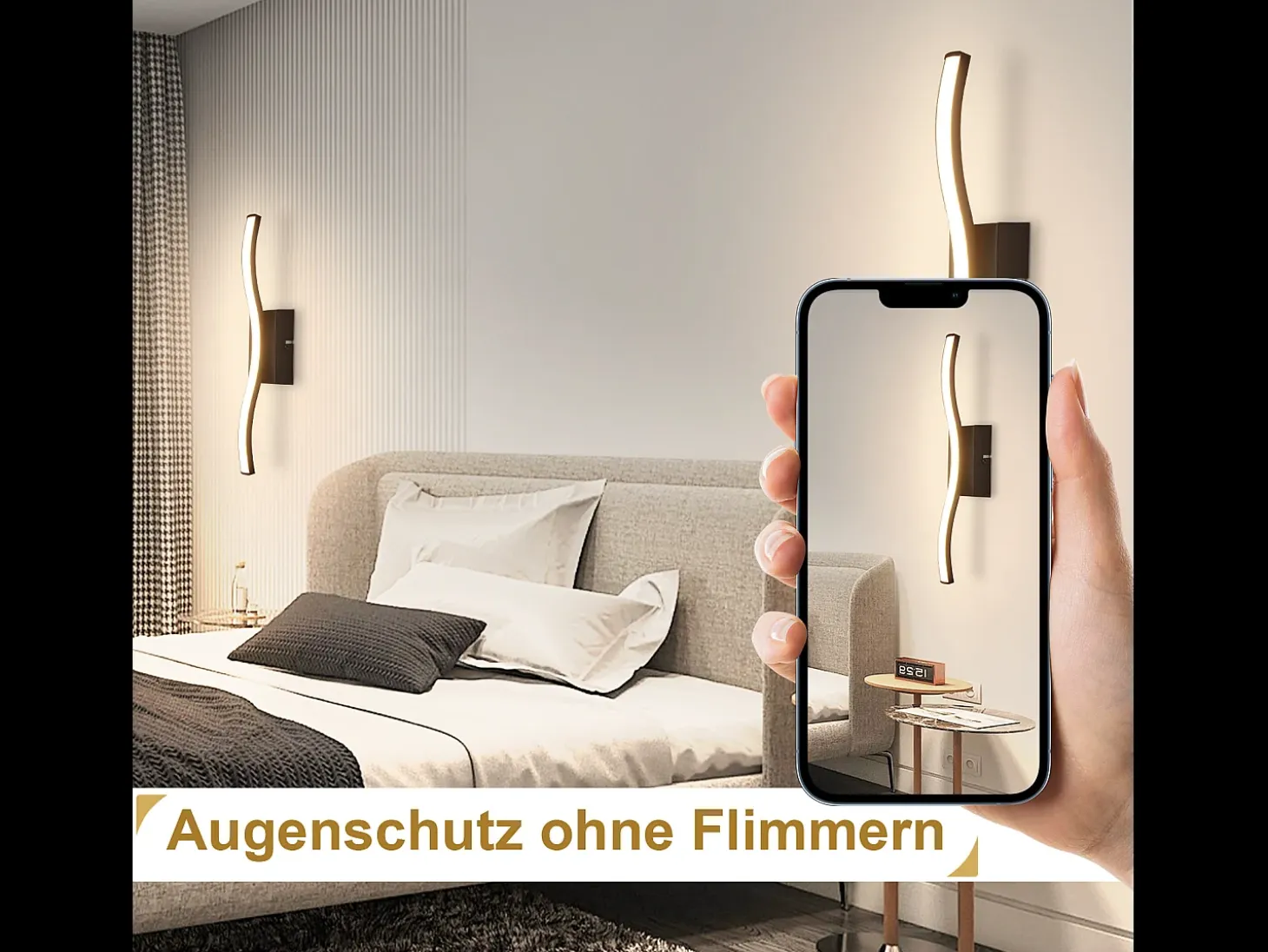 Lámpara de techo LED NETTLIFE para dormitorio, moderna, negra, 6 W, diseño ondulado, 3000 K, blanco cálido