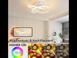 Lámpara de techo LED NETTLIFE para dormitorio - 28 W, 3000 K, blanco cálido, lámpara de pasillo, lámpara de cocina moderna, diseño de flor de cuatro hojas