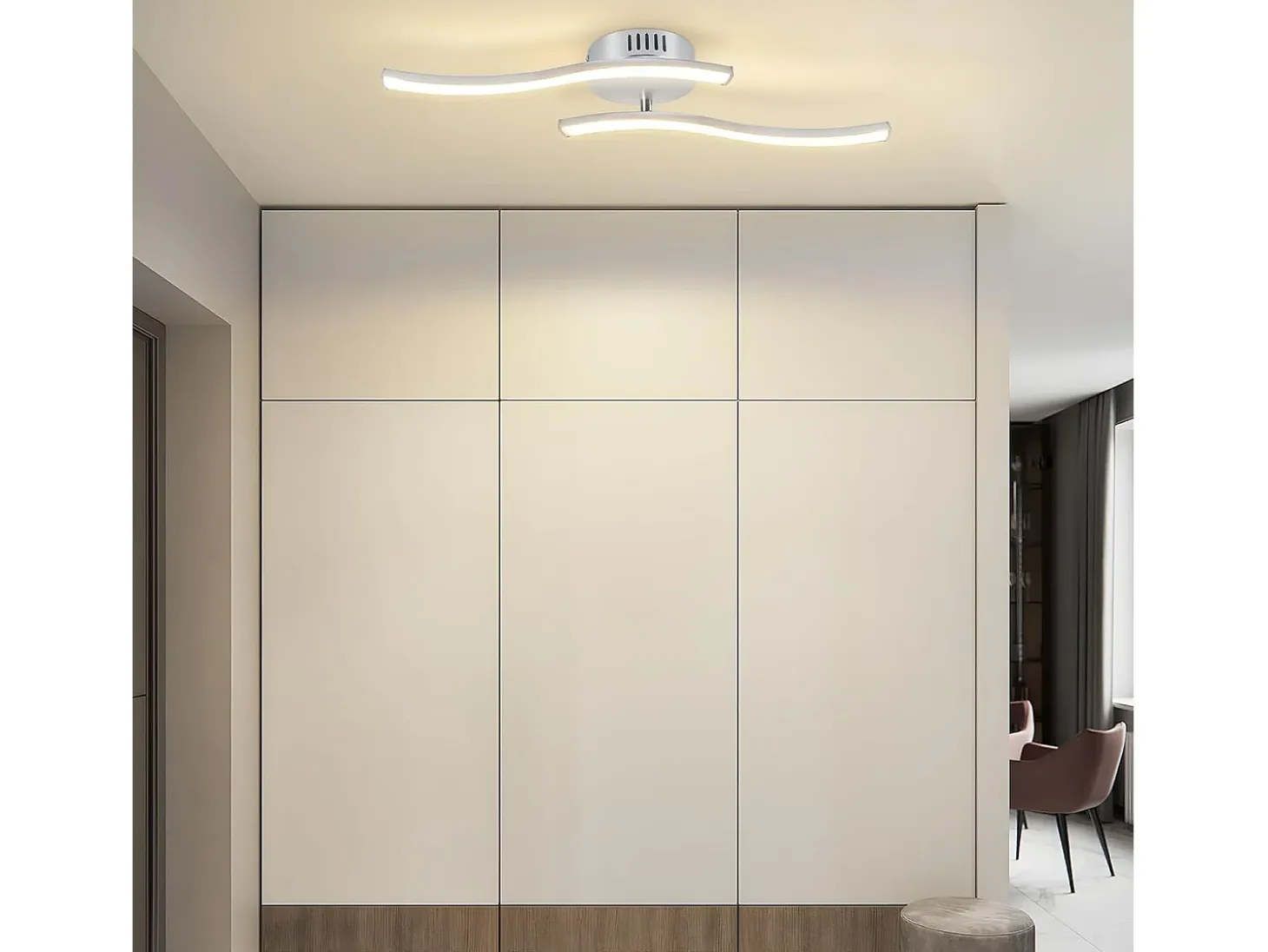 Lámpara de techo LED plateada Nettlife, lámpara de techo de diseño de ondas modernas de 12 W, blanco cálido de 3000 K, luminaria para sala de estar