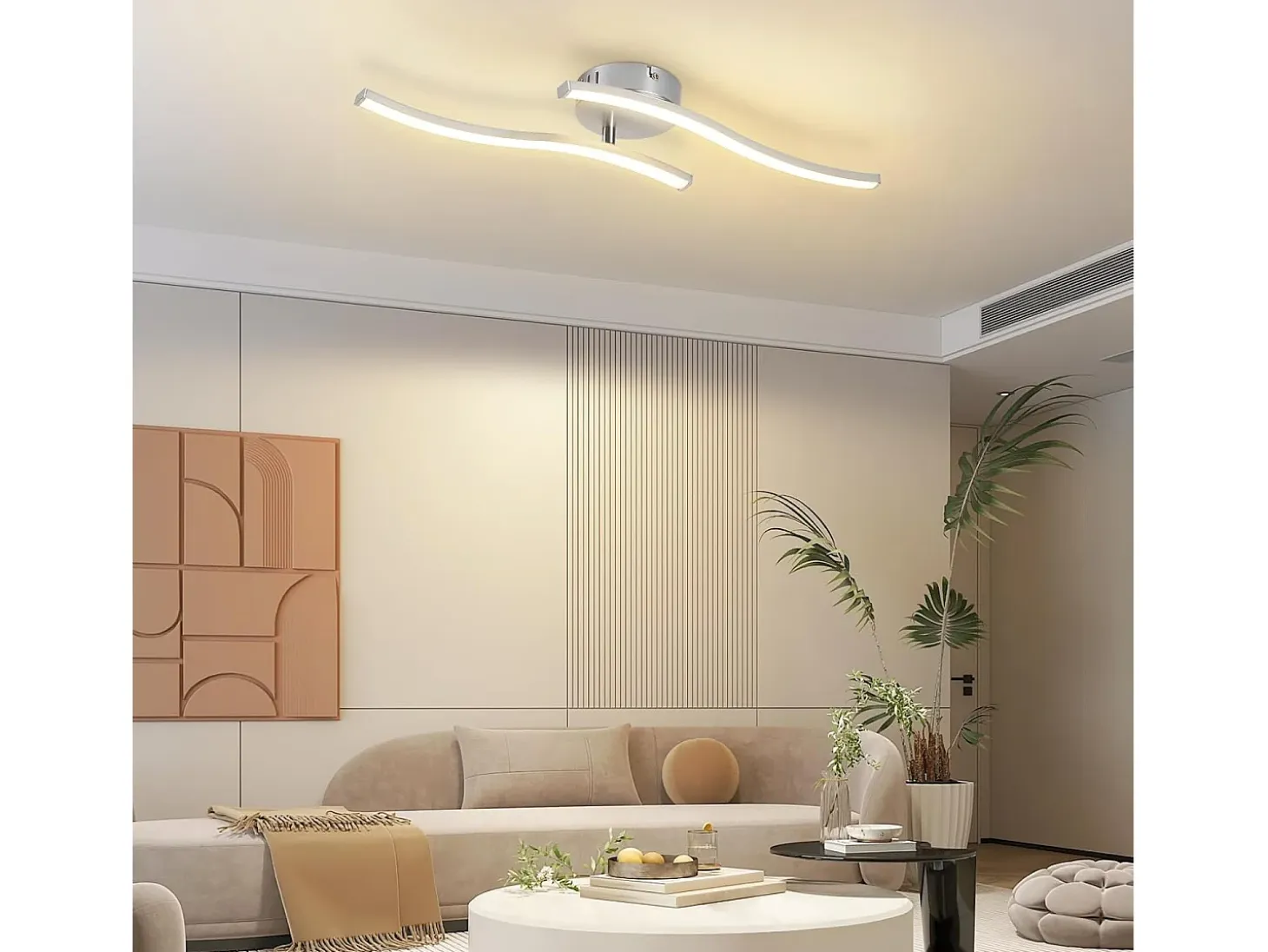Lámpara de techo LED plateada Nettlife, lámpara de techo de diseño de ondas modernas de 12 W, blanco cálido de 3000 K, luminaria para sala de estar