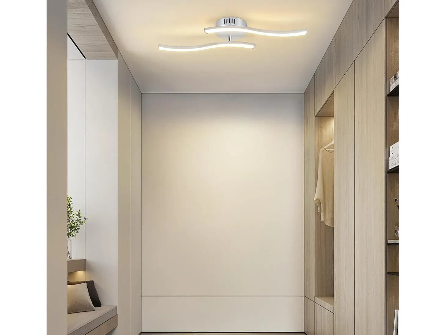 Lámpara de techo LED plateada Nettlife, lámpara de techo de diseño de ondas modernas de 12 W, blanco cálido de 3000 K, luminaria para sala de estar