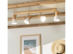 Lámpara de Techo Madera y Metal 4 Focos Tautau Blanco