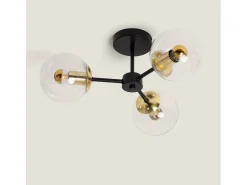 Lámpara de Techo Metal y Cristal Wassily Gold 3 Focos Negro