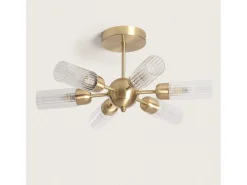 Lámpara de Techo Metal y Cristal 6 Focos Iraide Dorado