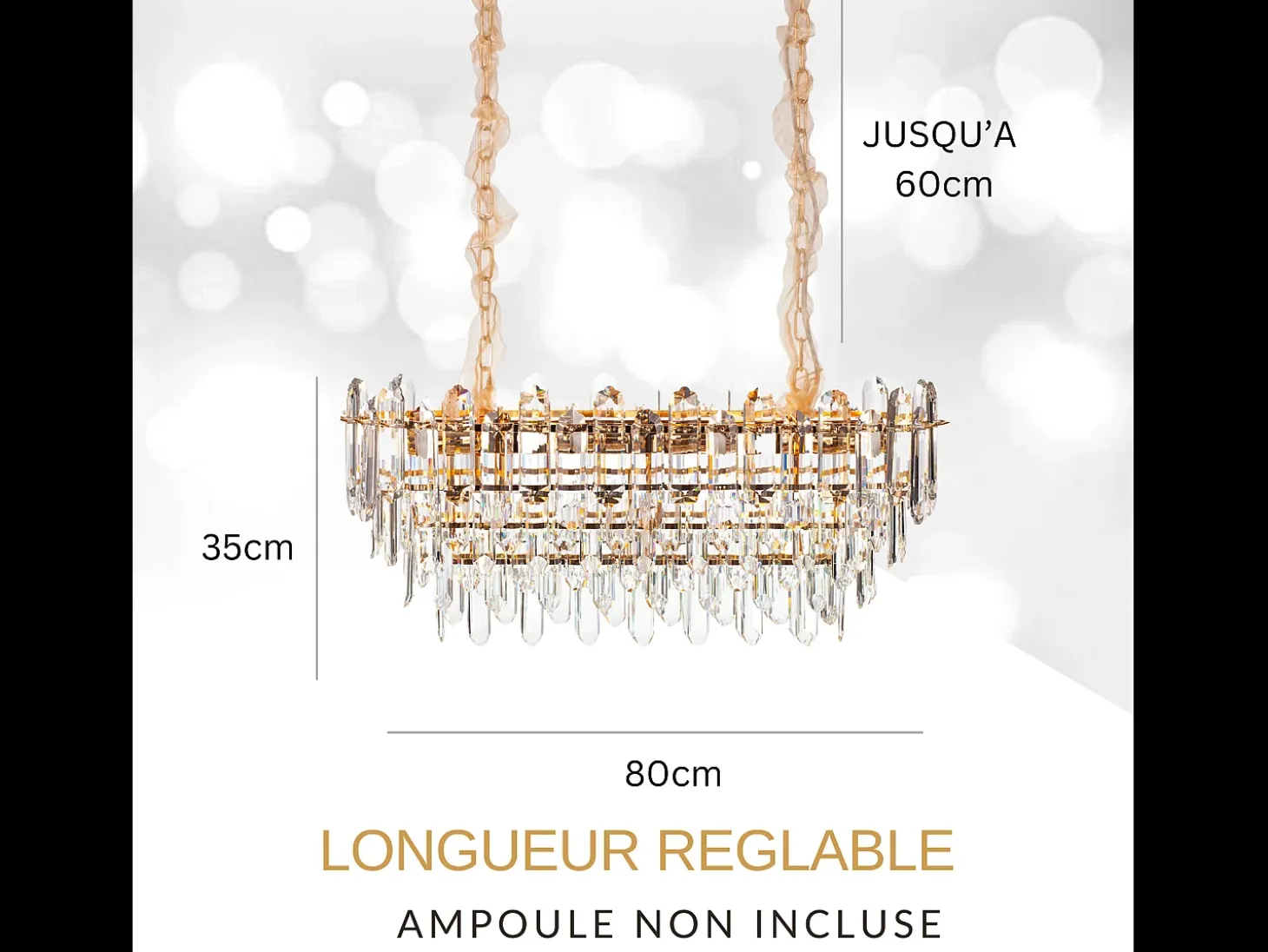 Lámpara de techo moderna de cristal para salón dorada - Ovalada 80 cm - Las Vegas