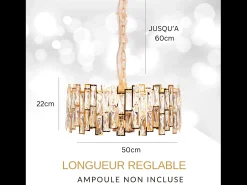 Lámpara de techo moderna de cristal para salón dorada - Redonda 50 cm - New York