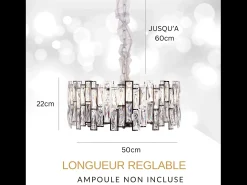 Lámpara de techo moderna de cristal para salón plateada - Redonda 50 cm - New York