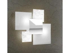 Lámpara de techo moderna 1088/45-FA, cristal blanco y hoja de plata, 4 luces G9