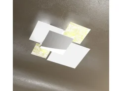 Lámpara de techo moderna 1088/70-FO de cristal blanco y pan de oro, 4 bombillas E27