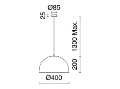 Lámpara de techo MOLN estilo moderno - E27 15W - pantalla ø40 cm - Alt. 130 cm -IP20 - acero y blanco