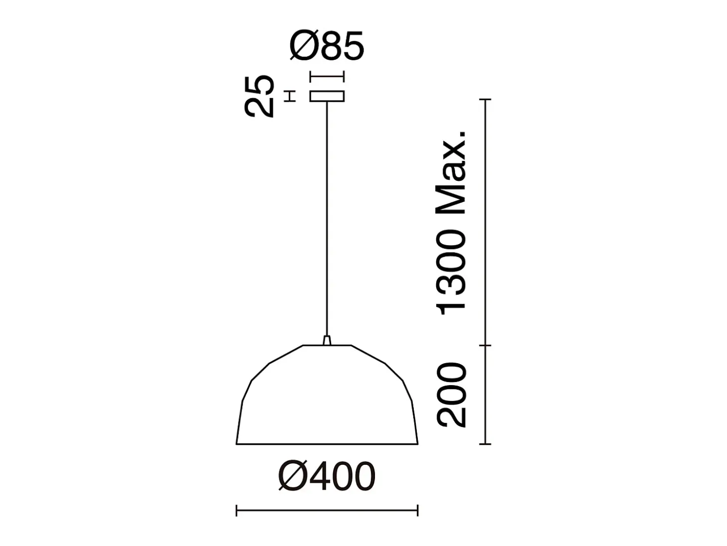 Lámpara de techo MOLN estilo moderno - E27 15W - pantalla ø40 cm - Alt. 130 cm -IP20 - acero y blanco