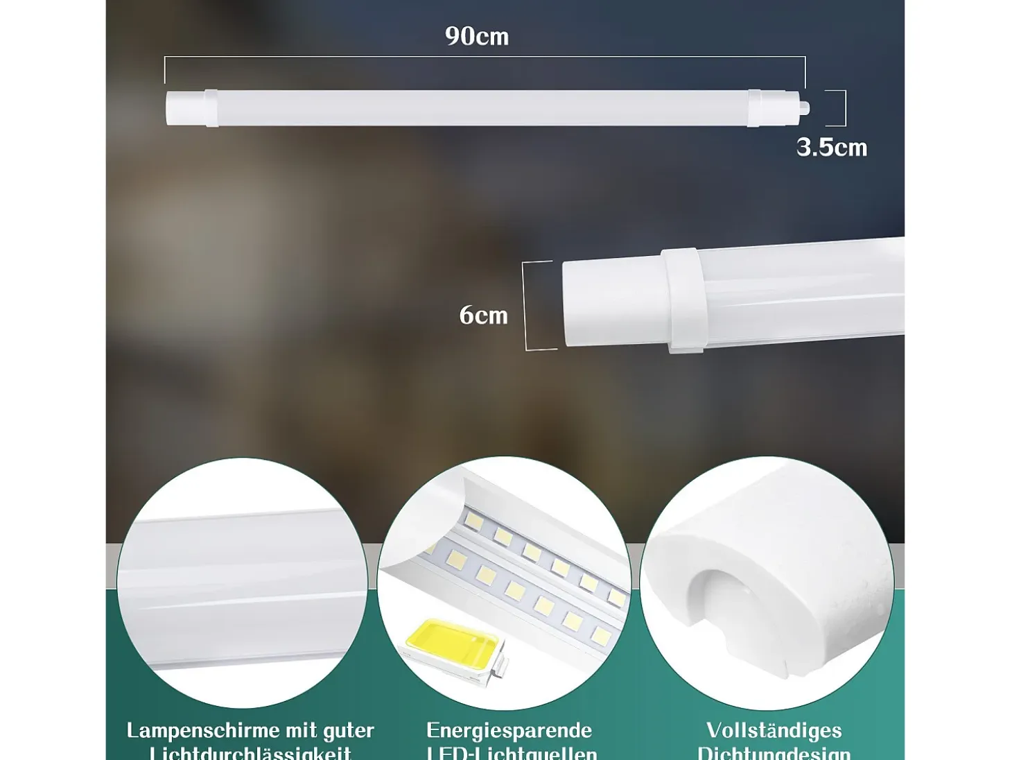 Lámpara de techo NETTLIFE 2er LED a prueba de humedad 90CM - 24W 3000LM lámpara de techo lámpara de cocina lámpara de bañera IP65 5000K