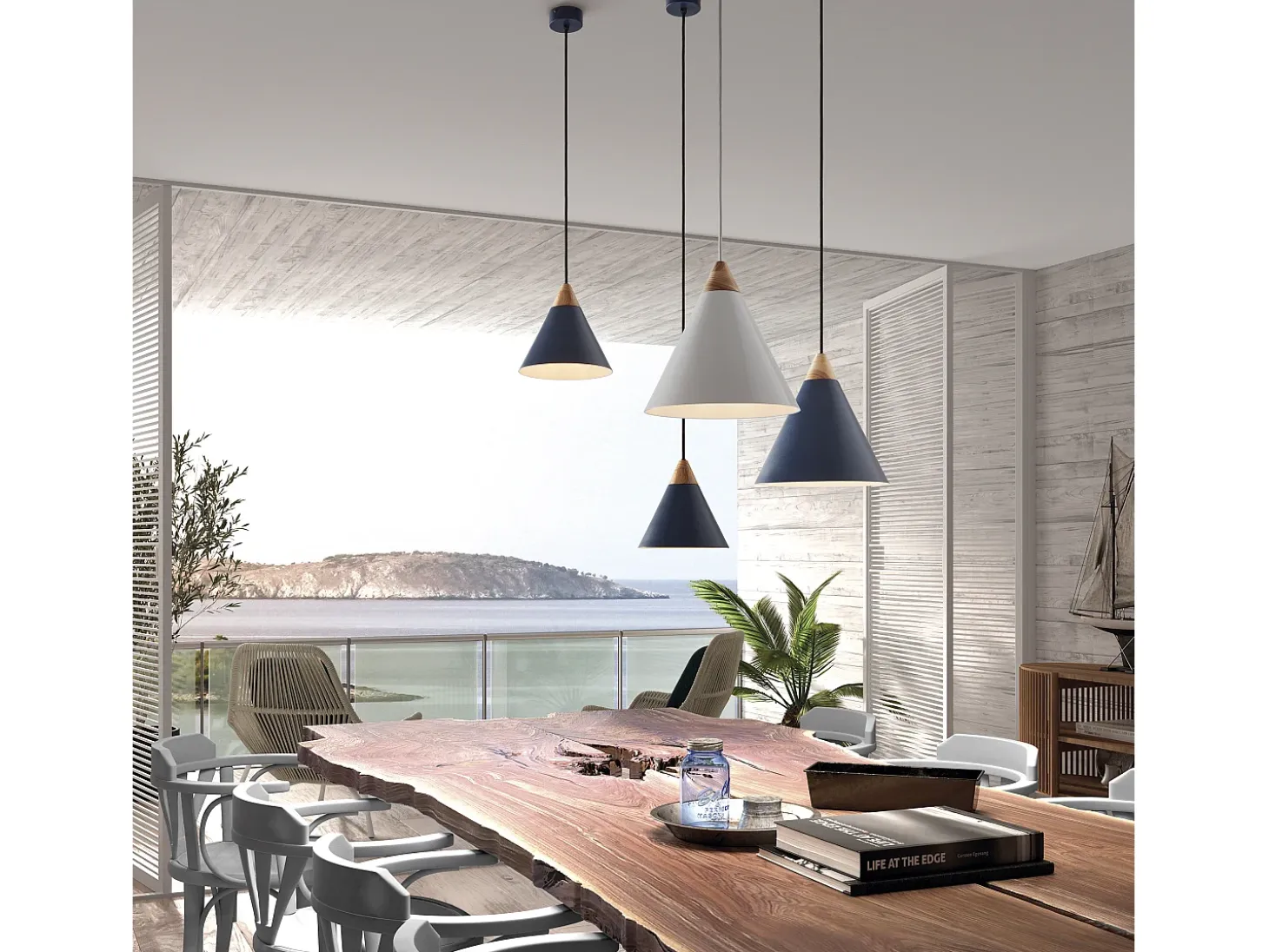 Lámpara de techo ODA estilo moderno - Alt. 150 cm x D. 25,5 cm - E27 60W - acero y madera de fresno- negro - IP 20