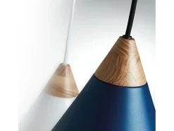 Lámpara de techo ODA estilo moderno - Alt. 150 cm x D. 20 cm - E27 60W - acero y madera de fresno- azul - IP 20