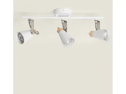 Lámpara de Techo Orientable Metal y Madera 3 Focos Mara Blanco
