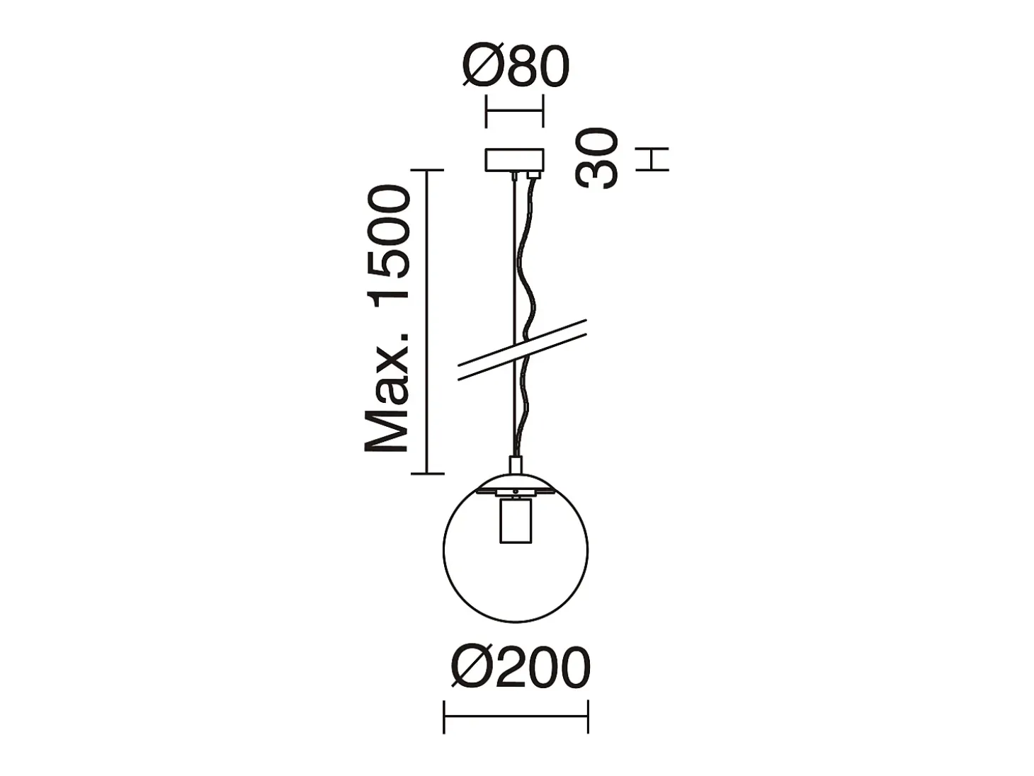 Lámpara de techo OXY estilo clásico y atemporal - D.ø20 cm x Alt. 150 cm - E27 40W - esfera opal ø20 cm - acero y negro