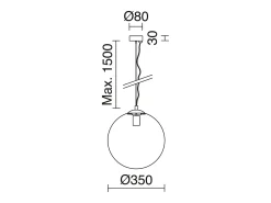 Lámpara de techo OXY estilo clásico y atemporal - D.ø35 cm x Alt. 150 cm - E27 40W - esfera transparente ø35 cm - acero y oro