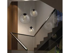 Lámpara de techo OXY estilo clásico y atemporal - D.ø20 cm x Alt. 150 cm - E27 40W - esfera transparente ø20 cm - acero y negro