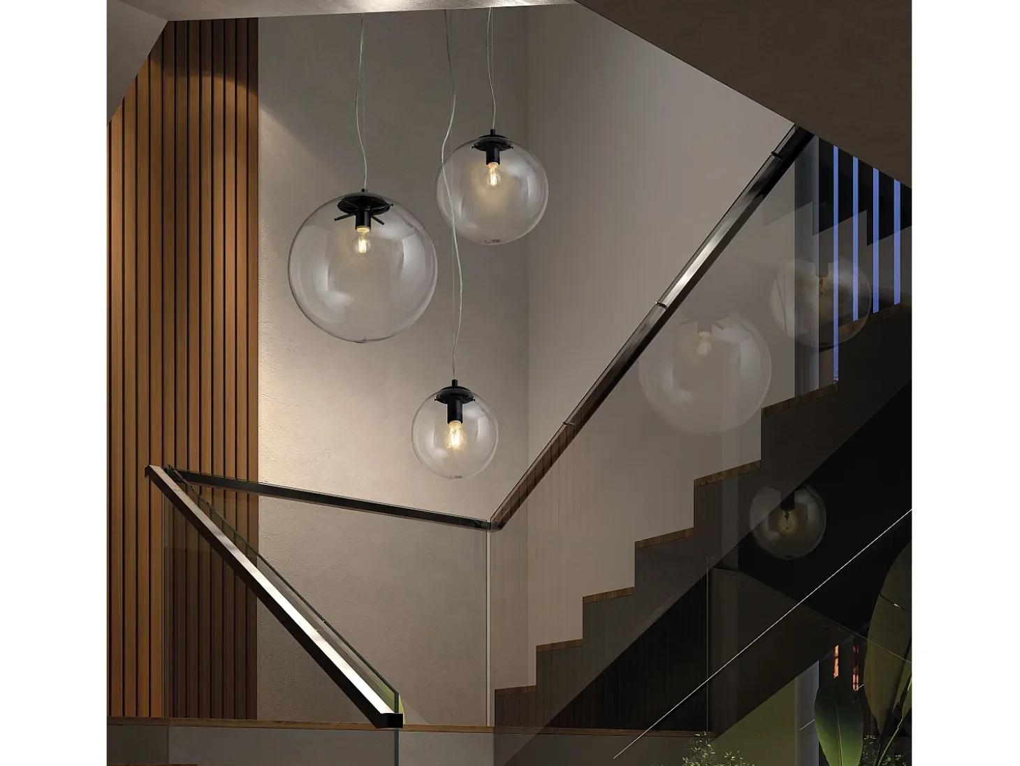 Lámpara de techo OXY estilo clásico y atemporal - D.ø20 cm x Alt. 150 cm - E27 40W - esfera transparente ø20 cm - acero y negro