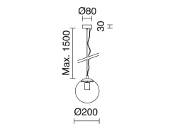 Lámpara de techo OXY estilo clásico y atemporal - D.ø20 cm x Alt. 150 cm - E27 40W - esfera transparente ø20 cm - acero y negro