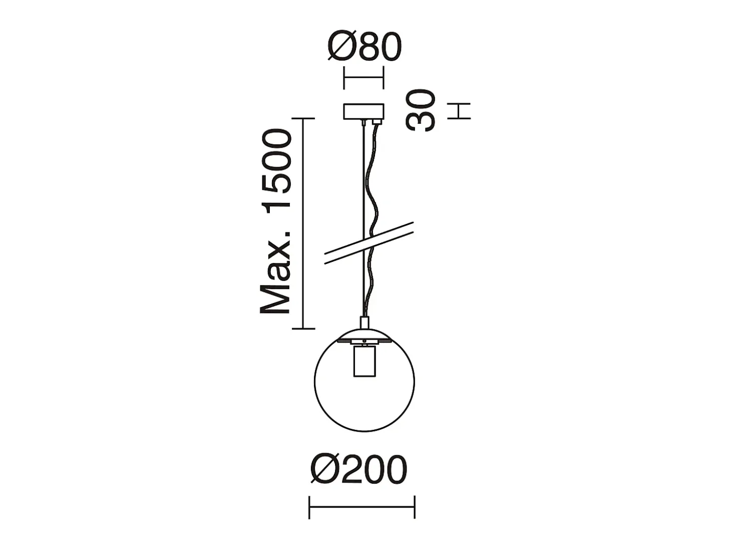 Lámpara de techo OXY estilo clásico y atemporal - D.ø20 cm x Alt. 150 cm - E27 40W - esfera transparente ø20 cm - acero y negro