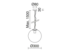 Lámpara de techo OXY estilo clásico y atemporal - D.ø30 cm x Alt. 150 cm - E27 40W - esfera transparente ø30 cm - acero y negro