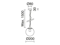 Lámpara de techo OXY estilo clásico y atemporal - D.ø20 cm x Alt. 150 cm - E27 40W - esfera opal ø20 cm - acero y oro