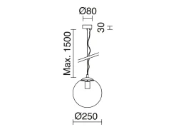 Lámpara de techo OXY estilo clásico y atemporal - D.ø25 cm x Alt. 150 cm - E27 40W - esfera transparente ø25 cm - acero y negro