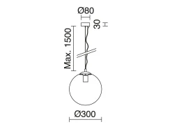 Lámpara de techo OXY estilo clásico y atemporal - D.ø30 cm x Alt. 150 cm - E27 40W - esfera opal ø30 cm - acero y oro