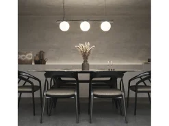 Lámpara de techo OXY estilo clásico y atemporal - D. 20 cm x Alt. 130 cm - 3x esfera opal ø20 -cable 3 mts -E27 40W - IP40 - acero y negro