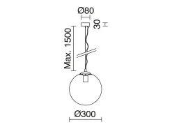 Lámpara de techo OXY estilo clásico y atemporal - D.ø30 cm x Alt. 150 cm - E27 40W - esfera opal ø30 cm - acero y negro