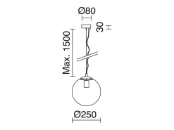 Lámpara de techo OXY estilo clásico y atemporal - D.ø25 cm x Alt. 150 cm - E27 40W - esfera opal ø25 cm - acero y negro