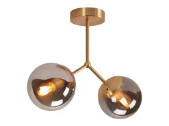 Lámpara de techo para pasillo NETTLIFE: Lámpara de techo vintage E27 con bola de cristal dorado y 2 luces.