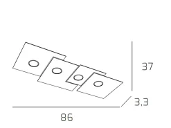 Lámpara de techo rectangular Toplight Plate de 4 luces con casquillo GX53, estructura antracita, diseño moderno 86x37x3cm