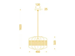 Lámpara de techo Solange Lumit 60W mimbre natural/marrón Ø45x 182 cm