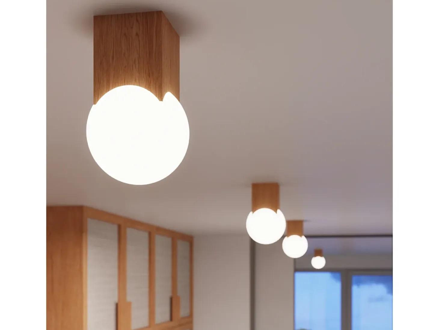 Lámpara De Techo Solis Minimalista De Madera/Vidrio - 1 Fuentes Luminosas - L.12 X A.19 Cm - Madera Natural/Blanco