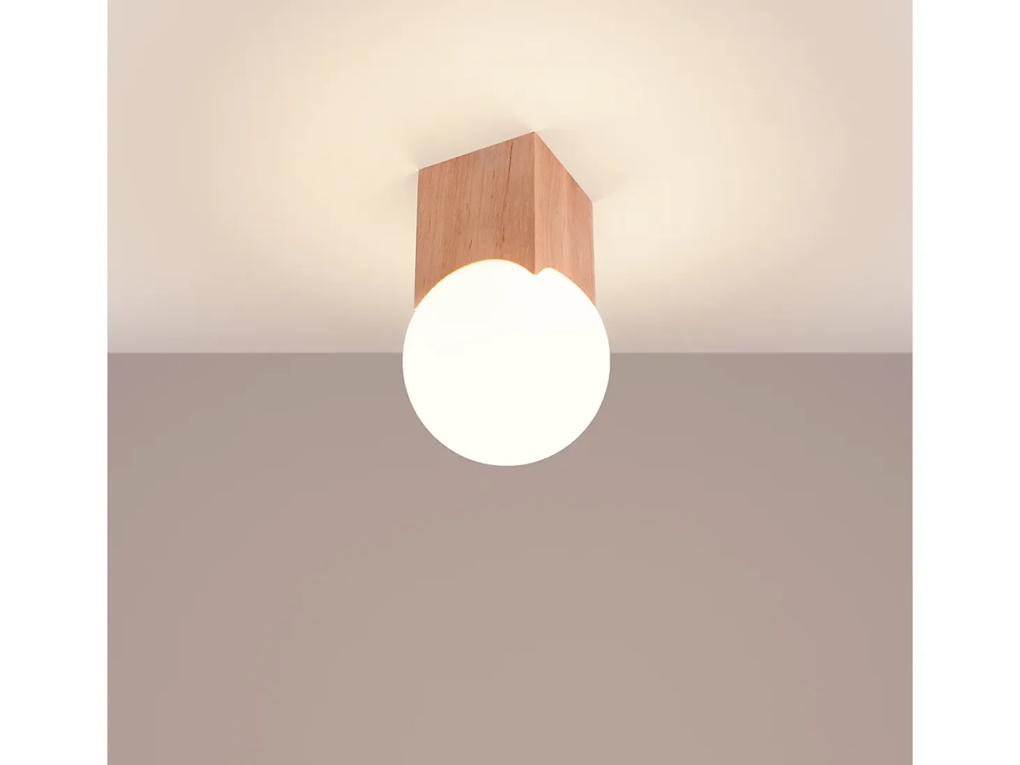 Lámpara De Techo Solis Minimalista De Madera/Vidrio - 1 Fuentes Luminosas - L.12 X A.19 Cm - Madera Natural/Blanco