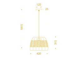Lámpara de techo Sotero 60W colgante mimbre marrón/natural Ø42x181,5 cm