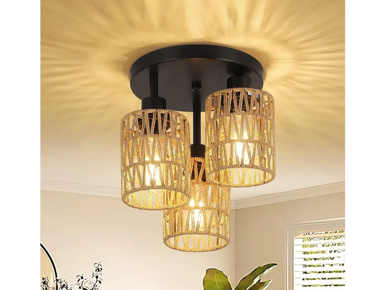 Lámpara De Techo Toolight App1624-3C Boho Beige Black