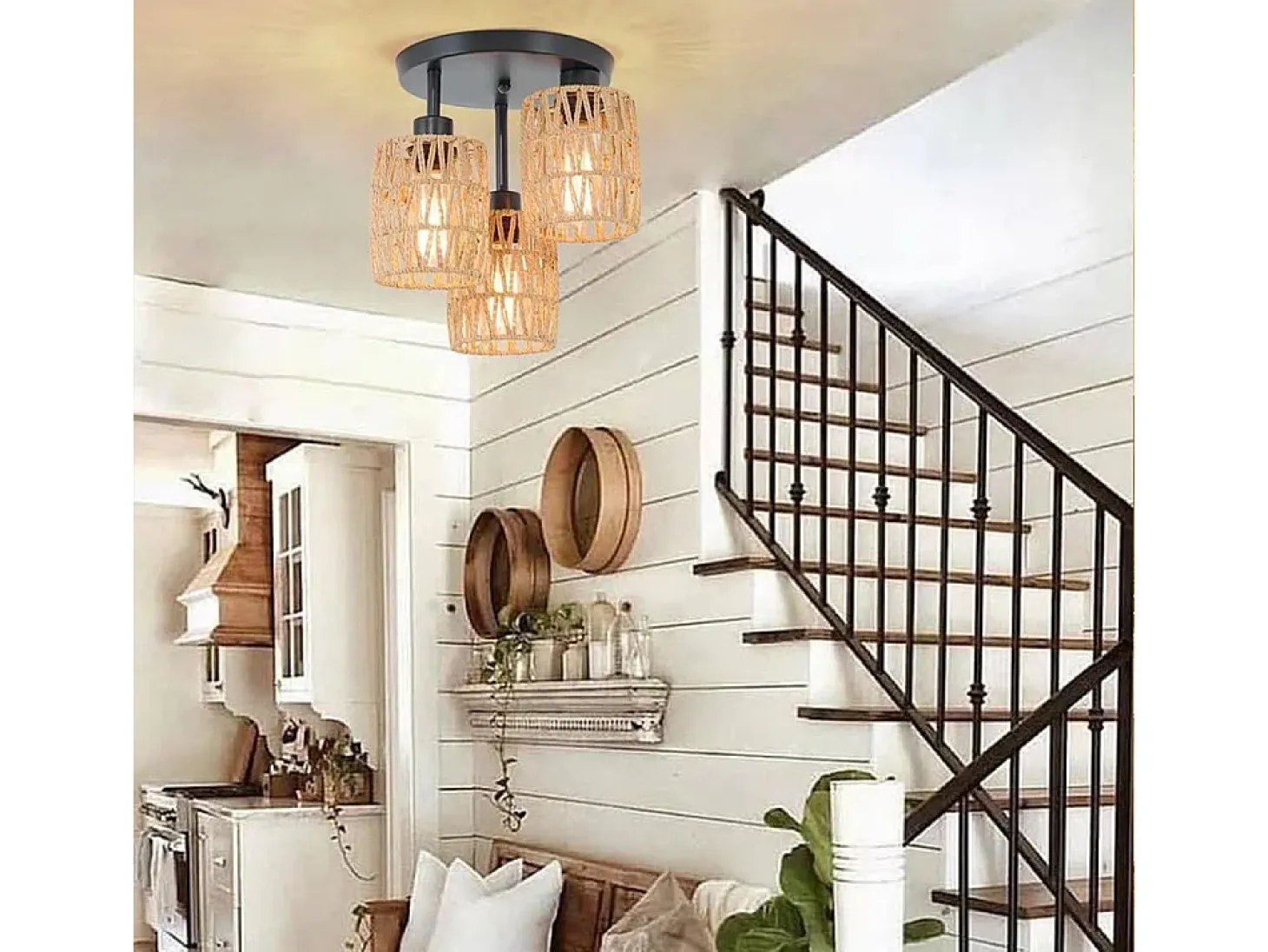 Lámpara De Techo Toolight App1624-3C Boho Beige Black