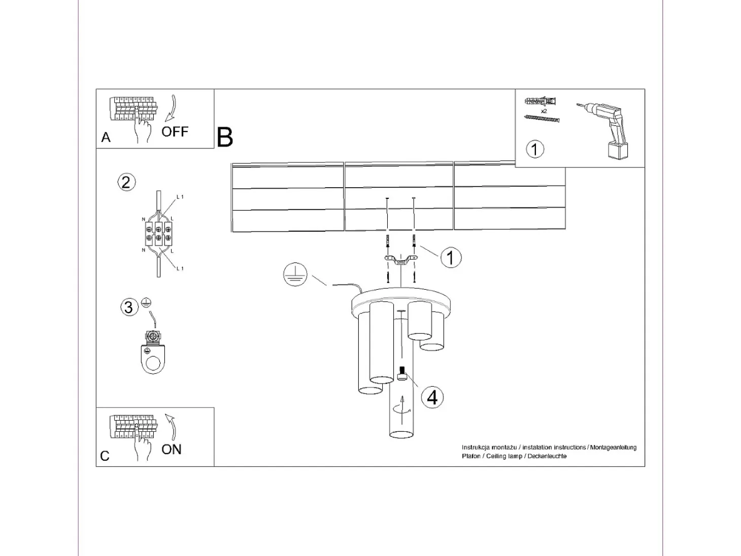 Lámpara de techo Toris moderno de acero - 5 fuentes luminosas 4000K - L.25 x A.33 cm - negro