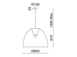Lámpara de techo VIETNAM estilo escandinavo - D. 80 x Alt. 130 cm - acero y fibra natural - negro y mimbre claro - IP20- E27 - 15W - exterior