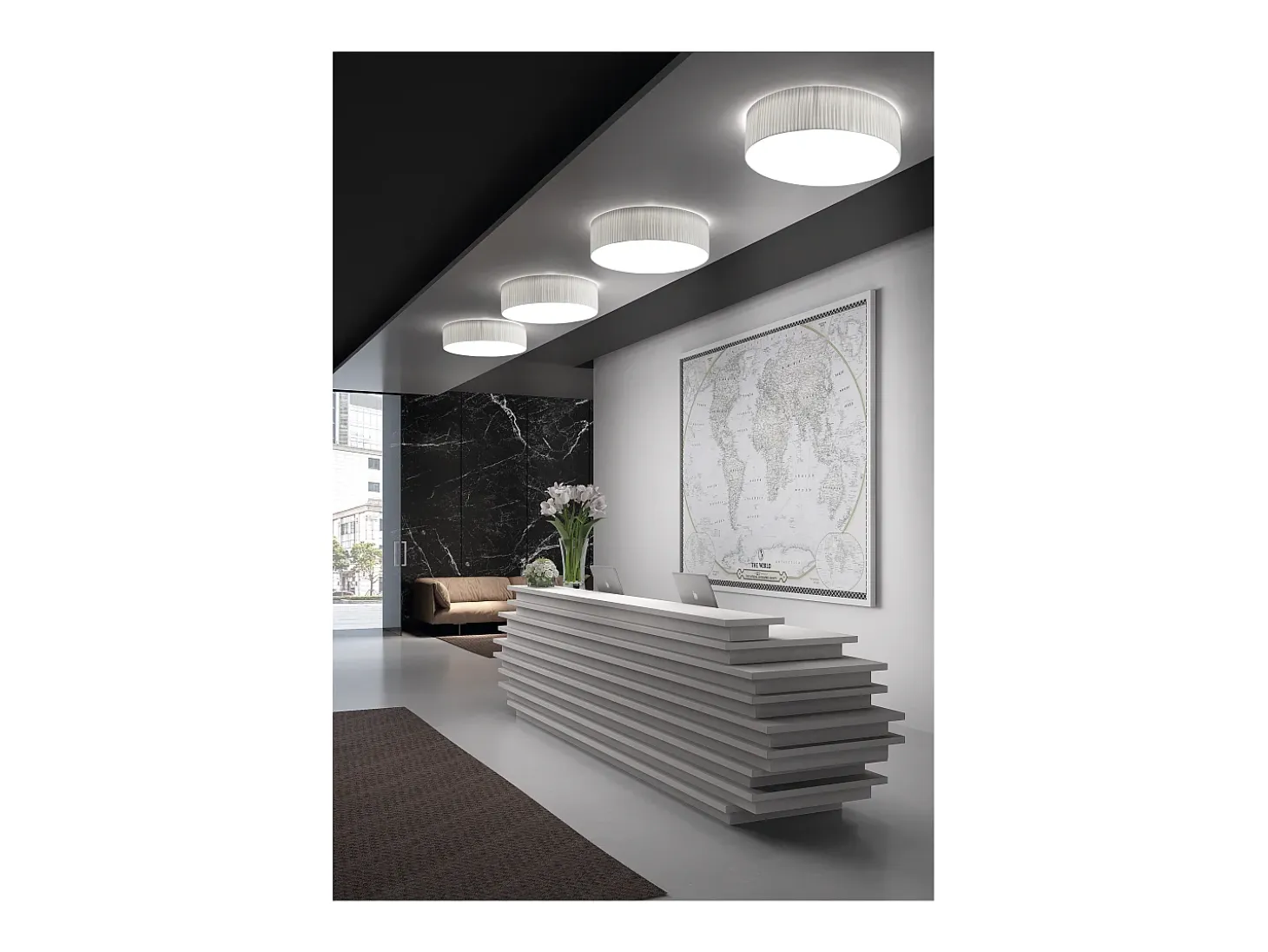 Lámpara de techo VORADA estilo moderno - D. ø60 cm - LED COB AC 25W - 3540 lm Y 3K- IP20 - pantalla sintética cinta plisada- acero y beige