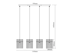 Lámpara industrial 4 pantallas de vidrio ahumado negro. Medidas L. 110 x Alt. . 140cm DIVO